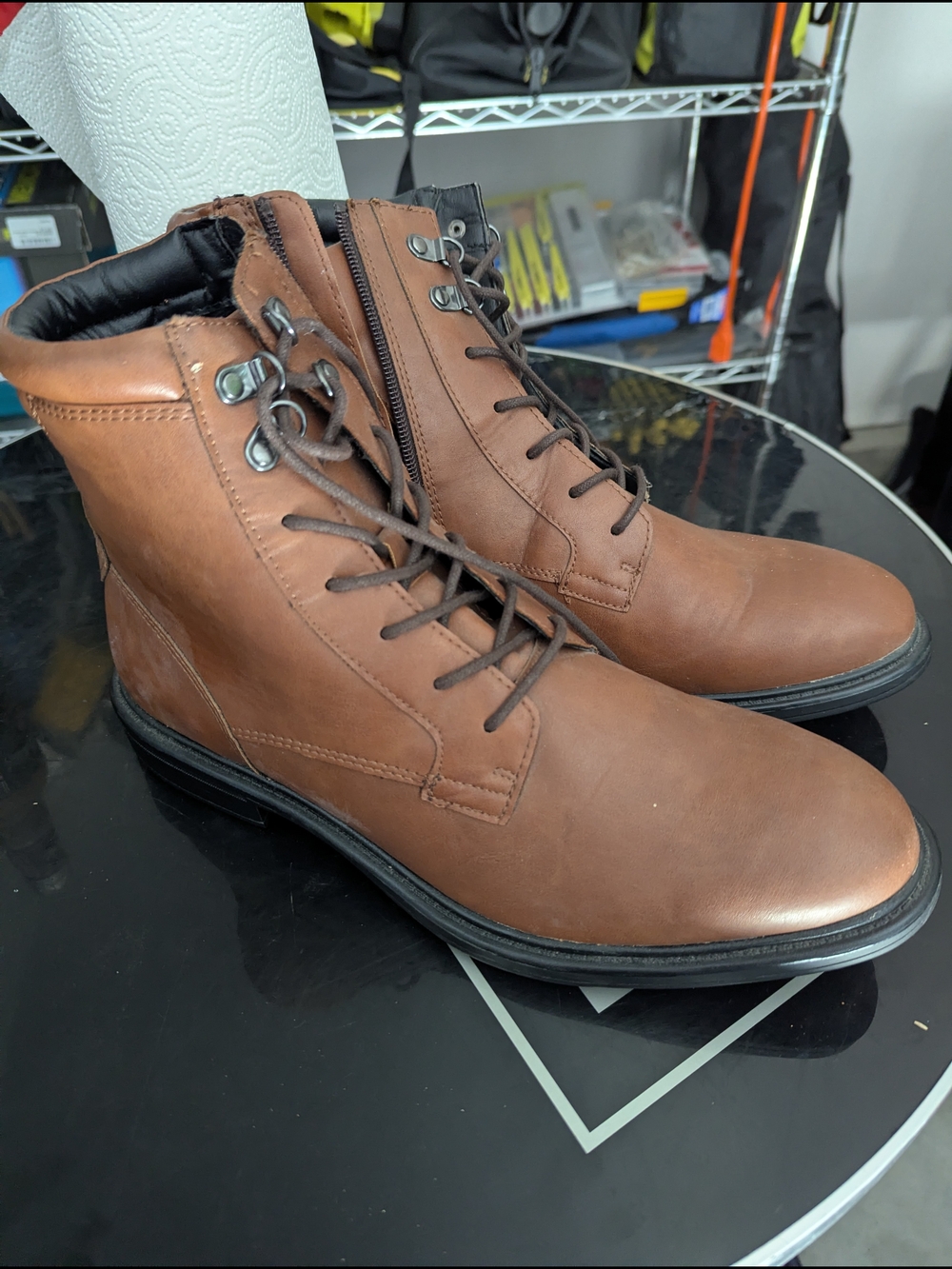 Macy's Tan Leather Chukka Boots with Side Zipper